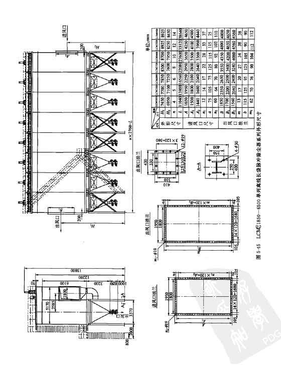 LCMd/gl850_6500单列离线长袋脉冲除尘器系列外形尺寸